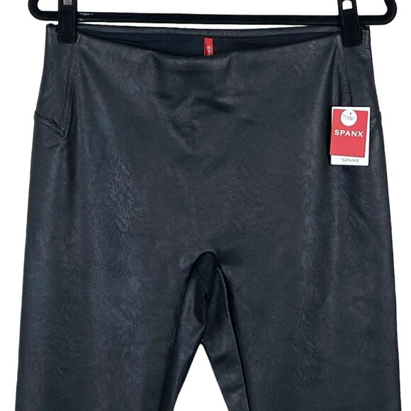 NWT Spanx Leather Like Front Slit Pant Sz XL Petite PXL Black Vegan Goth Grunge - Picture 5 of 14